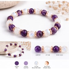 ELF Shopping Doğal Ametist & Ay Taşı Bileklik – 8 mm
