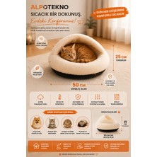Alpotekno 50X25 cm Yarı Açık Peluş Kedi ve Köpek Yatağı Kaymaz Tabanlı Tüylü Pet Pufu Mağara Tipi Uyku Minderi
