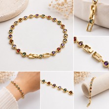 ELF Shopping Çelik Su Yolu Bileklik – Renkli Zirkon Taşlı – Gold Renk – Kadın Bileklik