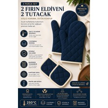 GTB Butik 4 Parça Fırın Eldiveni ve Tencere Tutacağı Seti | 2 Eldiven 2 Tutacak | Isıya Dayanıklı Kapitone Mutfak Seti