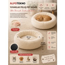 Alpotekno 50X25 cm Welsoft Peluş Kedi ve Köpek Yatağı Kaymaz Tabanlı Yuvarlak Tüylü Pet Pufu Uyku Minderi Krem