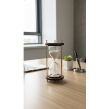 Empressco Şık Ahşap ve Metal Dekoratif Kum Saati, 14 Cm, Beyaz Kum ve Altın Rengi Detay
