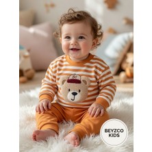 Beyzco Kids Erkek Bebek Çizgili Ayı Baskılı Alt Üst Takım