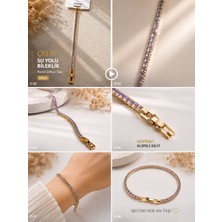 ELF Shopping Çelik Su Yolu Bileklik Mor Zirkon Taşlı Gold Renk Kadın Bileklik