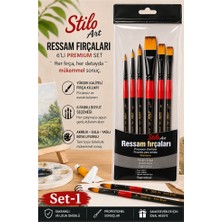 Artlantis Profesyonel Resim Fırça Seti 6 lı Yuvarlak ve Kesik Uçlu 1 Paket Stilo Set 1 Sentetik Kaliteli Ressam Fırça Seti Akrilik Sulu Guaj