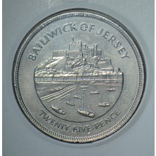 Banknoting Jersey 25 Pence 1977 Kraliçe Iı. Elizabeth Tahtaçıkışının 25. Yılı 38,6 mm 28,28 Gr. Kapamada Çil.