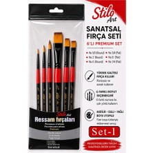 ArtMaster Profesyonel Resim Fırça Seti 6 Lı Yuvarlak ve Kesik Uçlu 1 Paket Stilo Set 1 Sentetik Kaliteli Ressam Fırça Seti Akrilik