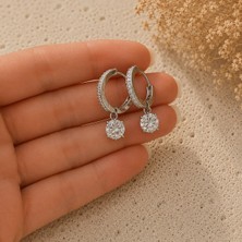 Pelkan Atelier Zirkon Tek Taş Sallantılı Halka Küpe | Minimal Şık Kadın Küpesi