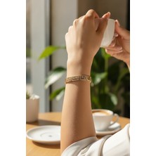 cm Labirent Model Zirkon Taşlı Vıp Seri Gold Renk Pirinç Kadın Bileklik - Lisinya