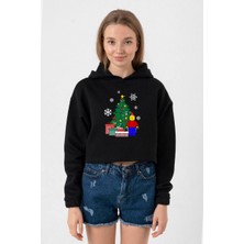 Tshirthane Lego Man Christmas Siyah Kadın Crop Kapşonlu