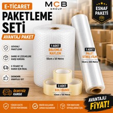 Mçb Group E-Ticaret Paketleme Seti 1 Adet 50CMX50M Balonlu Naylon + 1 Adet 50CMX300M Palet Streç Film + 3 Adet Koli Bandı