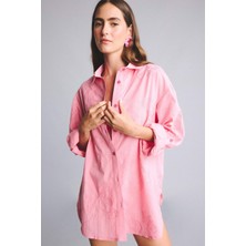 DeFacto %100 Pamuk Regular Fit Brode Çiçek İşlemeli Pembe Plaj Gömleği H0879AX26SM