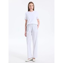 Calvin Klein Beyaz Kadın Standart Pijama Alt Logo Super Poplın Pant