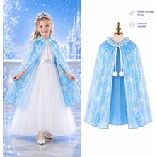 Belirtilmemiş Kar Tanesi Desenli Elsa Pelerini - Astarlı Frozen Pelerini 85 cm