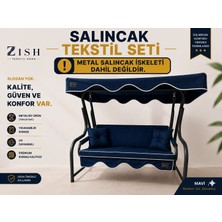 Zish Home ALTALENO Mavi 2 Kişilik 130×45 cm Süngerli Bahçe Balkon Salıncak Minderi | Yıkanabilir Kılıflı, Tenteli Keten Kumaş Tekstil Seti | 24 DNS 8 cm Orta Sert Sünger