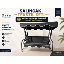 Zish Home 3 Kişilik Bahçe Balkon Salıncak Minderi Takımı | Fermuarlı Yıkanabilir Kılıflı Tekstil Seti | 24 DNS 8 cm Sünger | Oturak Minderi, Sırt Minderi, Tente, 2 Kolçak ve 2 Kırlent | 164×48×8 cm