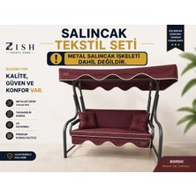 Zish Home 3 Kişilik Bahçe Balkon Salıncak Minderi Takımı | Yıkanabilir Fermuarlı Kılıflı Tekstil Seti | 24 DNS 8 cm Sünger | Oturak Minderi, Sırt Minderi, Tente, 2 Kolçak ve 2 Kırlent | 150×48×8 cm