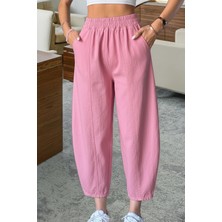 Nana & Mayka Moda Die&More Kadın Toz Pembe Şalvar Pantolon Salaş Dört Mevsim Rahat Pamuk Lastikli Bel Günlük Model Gabardin