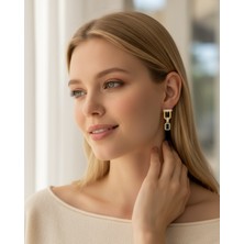 Lyra Link Gold U Formlu Safir Taşlı Sallantılı Kadın Küpe Vip Seri