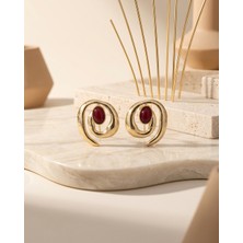 Lyra Spiral Gold Bordo Taşlı Sarmal Kadın Küpe