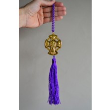 Miamantra Haç İşaretli Metal Detaylı Kapı Süsü / Duvar Dekoru / Duvar Süsü - Mor (25 cm)
