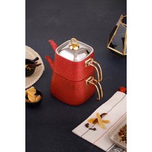 EVREN MUTFAK Gold Stone Kare Çaydanlık Takımı Orta Boy (1,25+2,25 Lt)