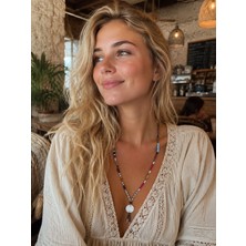Vintage Takı Bohem Sedef Uçlu Renkli Boncuklu Plaj Stili Kolye & El Yapımı Handmade Etnik Otantik Boncuklu Uzun Kolye