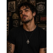 Vintage Takı Siyah Deri Ipli Gotik Kuru Kafa Kolye & Rock Metal Kadın Erkek Unisex Kolye