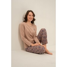 Arnetta Kadın Everyday Is A Fresh Start Kahverengi Uzun Kol Pijama Takım AR3769-S-V2 AR3769-S-V2