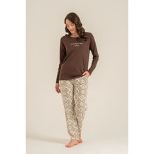Pierre Cardin Kadın Make Today Amazing Kahverengi Uzun Kol Pijama Takım PC9274-S-V1 PC9274-S-V1