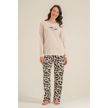 Pierre Cardin Kadın Better Than Yesterday Krem Uzun Kol Pijama Takım PC9299-S-V1 PC9299-S-V1