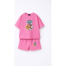Fasardi Paw Patrol Baskılı Oversize %100 Pamuk Tişört Şort Çocuk 2li Takım
