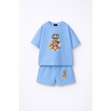 Fasardi Paw Patrol Baskılı Oversize %100 Pamuk Tişört Şort Çocuk 2li Takım