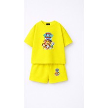 Fasardi Paw Patrol Baskılı Oversize %100 Pamuk Tişört Şort Çocuk 2li Takım