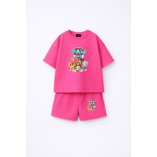 Fasardi Paw Patrol Baskılı Oversize %100 Pamuk Tişört Şort Çocuk 2li Takım