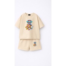 Fasardi Paw Patrol Baskılı Oversize %100 Pamuk Tişört Şort Çocuk 2li Takım
