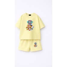 Fasardi Paw Patrol Baskılı Oversize %100 Pamuk Tişört Şort Çocuk 2li Takım