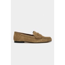 Nişantaşı Shoes Misty Rome Bej Süet Kadın Loafer Ayakkabı