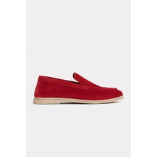 Nişantaşı Shoes Nada Kırmızı Hakiki Süet Düz Taban Kadın Loafer