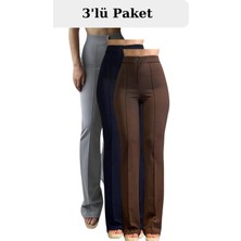 Thiff Krep Kumaş Likralı Kadın Palazzo Pantolon 3'lü Set