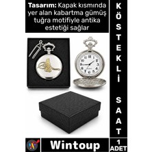 Wintoup #saat Retro 4x5 cm Klasik Tasarım Koleksiyonluk Hediyelik Özel Kutulu Gümüş Tuğralı Köstekli Saat