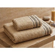Biçomi Savana Premium %100 Pamuklu Ultra Emici 2’li Banyo ve El-Yüz Havlu Seti (Kum Beji)