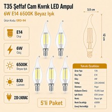 Heka T35 Şeffaf Cam Kıvrık LED Ampul 6W E14 6500K Beyaz Işık Erd-94