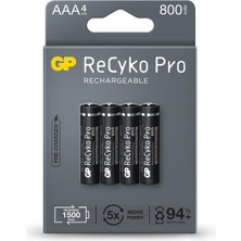 GP AAA 800 mAh Şarjlı İnce Kalem Pil 4'lü Paket Recyko