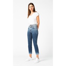 Vigoss Jeans VİGOSS KADIN KEMER DETAYLI DENİM PANTOLON 23827-00008