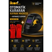 Ikon Tools Otomatik Kararan Kaynak Maskesi KN-KSC-1200 Kaynakçı Eldiveni Seti Dın 9-13 Tıg Mıg Mma Uyumlu