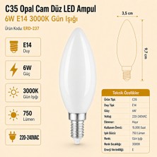 Heka C35 Opal Cam Düz LED Ampul 6W E14 3000K Gün Işığı ERD-237