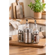 Porsima BY006 Canister 6 Parça Yağlık Baharatlık Seti - Paslanmaz Çelik Cam Baharatlık Yağdanlık Seti