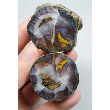 Healcrystal Indigo Mor & Hardal Sarısı Tüylü Karadeniz Akik Çifti
