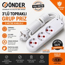 Amiral 5 Metre Kablolu Topraklı Ara Kablosu Uzatmalı Seyyar 3lü Grup Priz